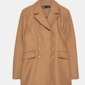Zara Camel Wool Blend Gold Buttoned Coat